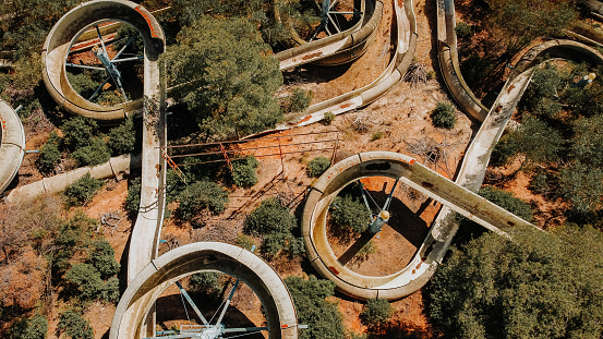Old water slides, waterpark abandoned
