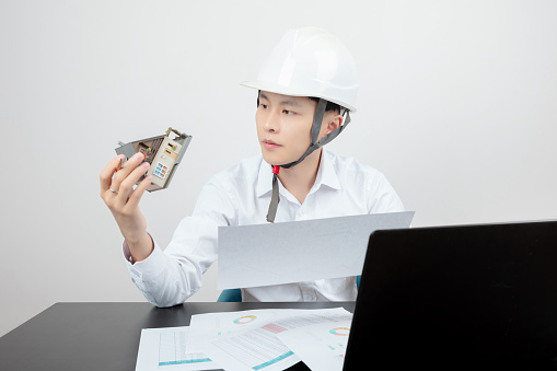 Construction workers, wireless technology, work, communication, Asians