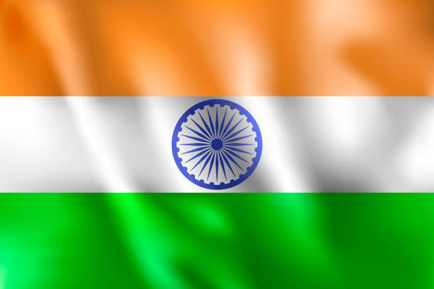 istock India waving and closeup flag illustration. Perfect for background. Vector illustration of Ashok chakra on tricolor Indian flag background. 1351556224