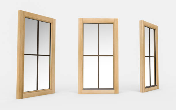 Vertical rectangle wooden window isolated on white background 3d illustration