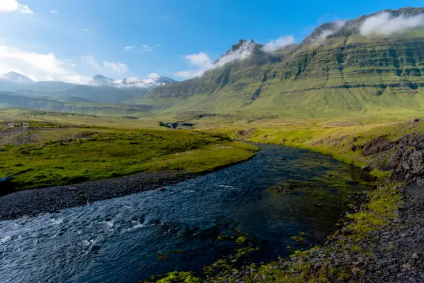 mountains on the river plain around Grundarfjordur on the Snaefellsnes peninsula in Iceland