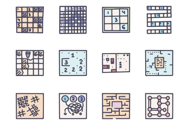 bildbanksillustrationer, clip art samt tecknat material och ikoner med puzzle games color vector doodle simple icon set - sudoku