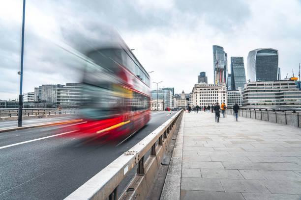 istock Double decker bus in London street 1351567246