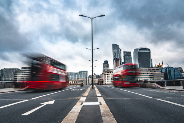 istock Double decker bus in London street 1351567272