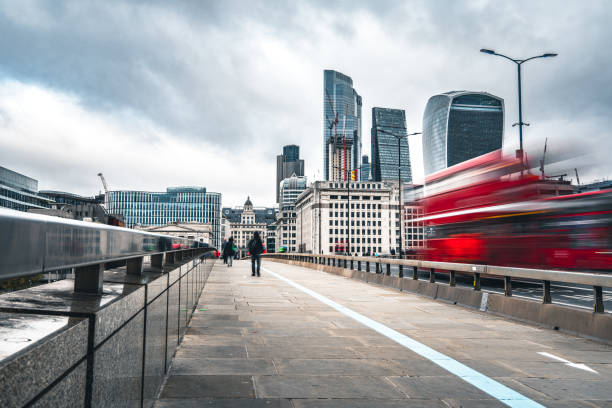 istock Double decker bus in London street 1351567314