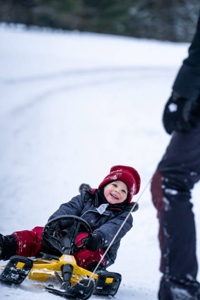 istock Family tobogganing during winter. 1351567978