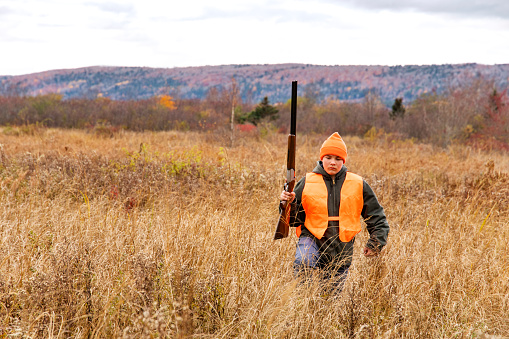 Upland bird hunting in the fall. Photographed in North America