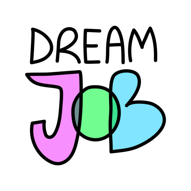 bildbanksillustrationer, clip art samt tecknat material och ikoner med dream job lettering isolated on white background. sketchy work search quote. doodle font print. career development banner. - drömjobb