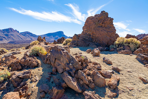 Teide's National Park, Minas de San José,Volcanic Rocks called Roques.  Multicolors Volcanic Rocks. Tenerife, Canary Islands.
