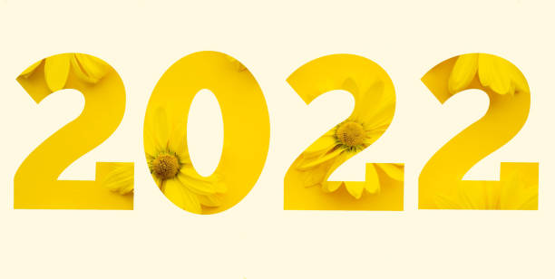 istock Lettering 2022 as a yellow floral background on a yellow background 1351570332