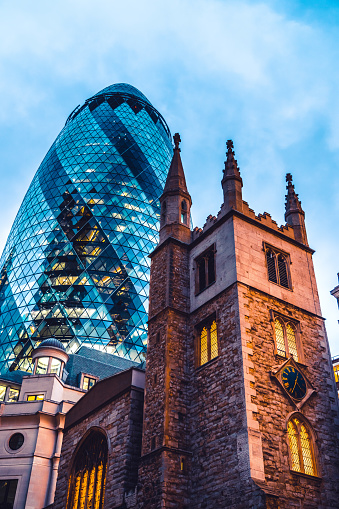 St Andrew Undershaft church and the Gherkin in London