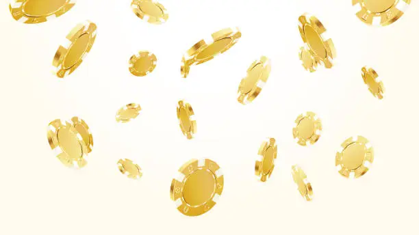 Vector illustration of Gold poker chips flying or pouring to the bottom.