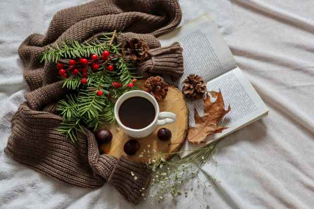 istock Beautiful autumn decoration with coffee in bed 1351574089