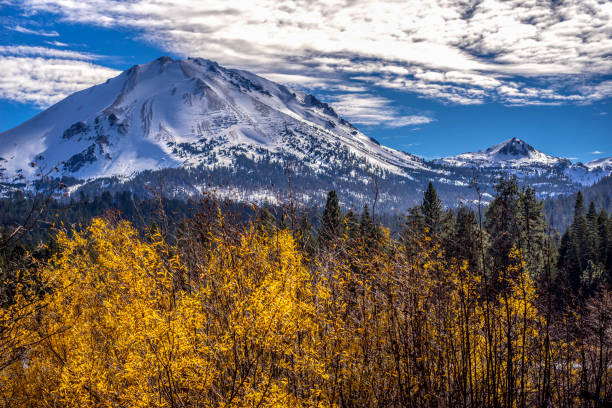 istock Colorful willow leaves and Lassen Peak 1351576803