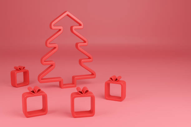 istock Abstract christmas tree with gifts on red background. 3d illustration. 1351578073