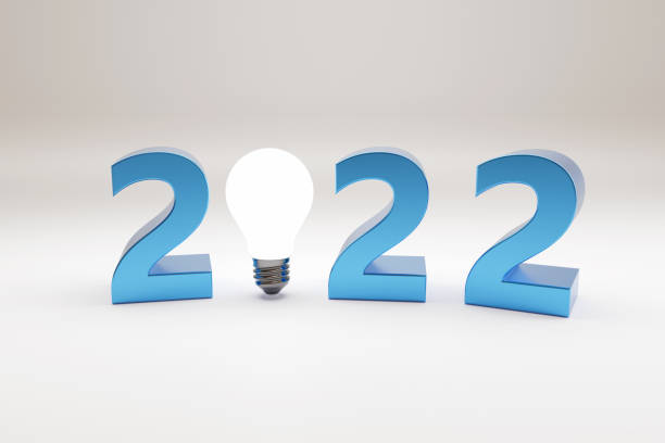 istock 2022 text with light bulb in three dimensions. New year concept. 3d illustration. 1351578822