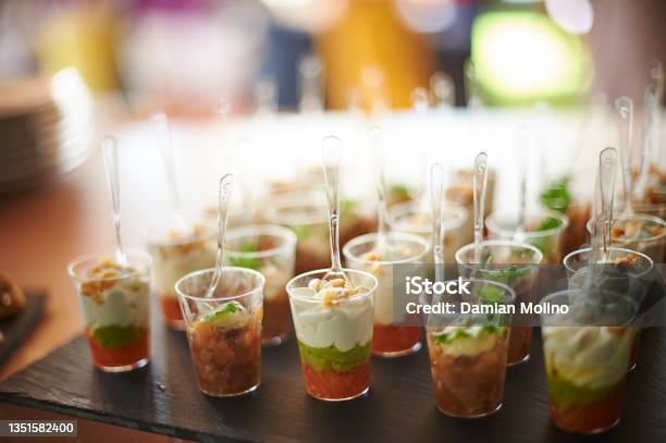 Fruit Desserts Served In Cups Stock Photo - Download Image Now - Parfait, Plastic, Banquet