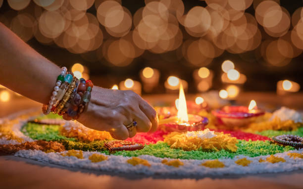 istock Traditional diya lamps lit during diwali celebration 1351592255