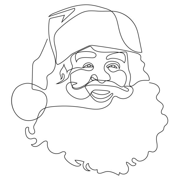 continuous line drawing. one line santa claus. merry christmas and happy new year vector illustration - santa hat stock illustrations