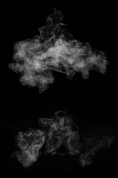 istock Set of two gorizontal white hot steams isolated on black background, close-up. Create mystical Halloween photos 1351605205