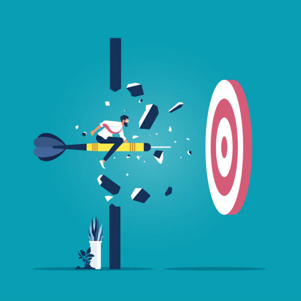 장애물 획기적인 개념 후 목표와 성공 달성 - target aspirations aiming challenge stock illustrations