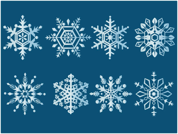 ilustraciones, imágenes clip art, dibujos animados e iconos de stock de cristal de nieve. iconos de material navideño. imagen vectorial - ice crystal winter nature ice