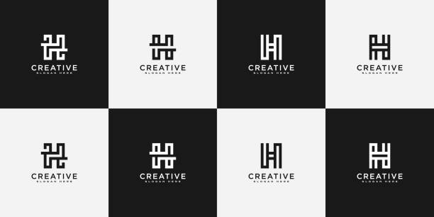 ilustraciones, imágenes clip art, dibujos animados e iconos de stock de conjunto de plantilla vectorial de logotipo abstracto h inicial - letra h