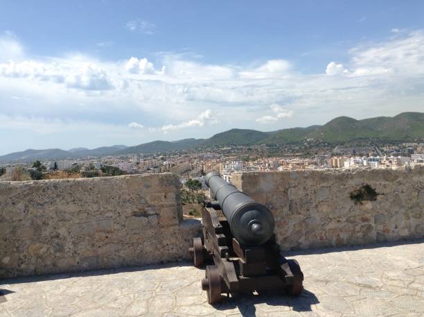 istock Cannons on high ground pointed at the cityscape 1351609881
