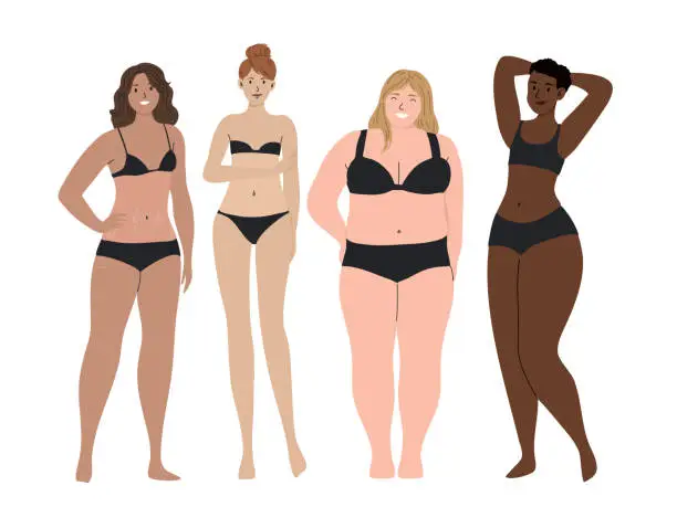 Vector illustration of Diverse group of women in underwear