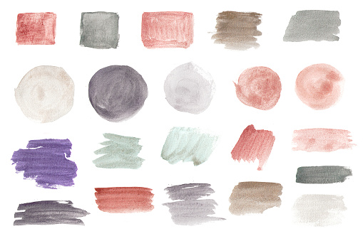 Vintage watercolor brush strokes. Set of hand-drawn elements for design. Circles, squares, strokes use for logo or web design.