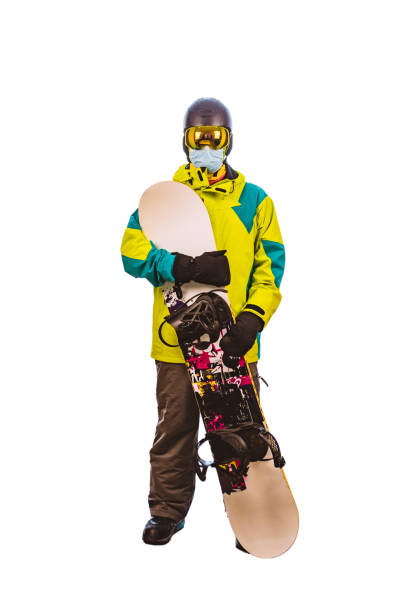 istock isolated man in ski equipment with snowboard 1351622773