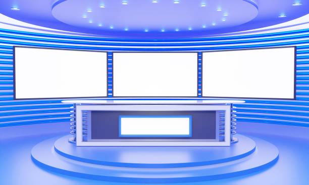 istock white table and lcd screen background in a news studio room.3d rendering. 1351622917