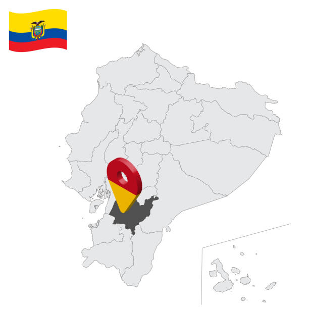 lage provinz azuay auf der karte ecuador. 3d-ortsschild ähnlich der flagge von azuay. qualitätskarte mit provinzen republik ecuador für ihr design. eps10 - cuenca province stock-grafiken, -clipart, -cartoons und -symbole