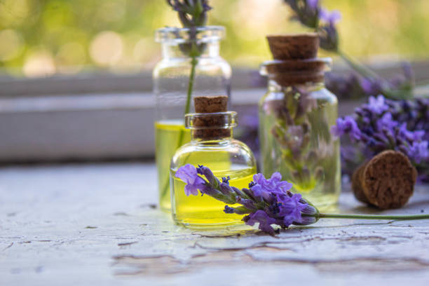 istock Lavender essential oil in a small bottle. Selective focus. 1351628847