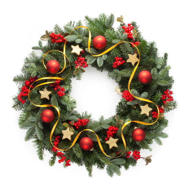 christmas wreath - christmas ornament christmas christmas decoration leaf imagens e fotografias de stock