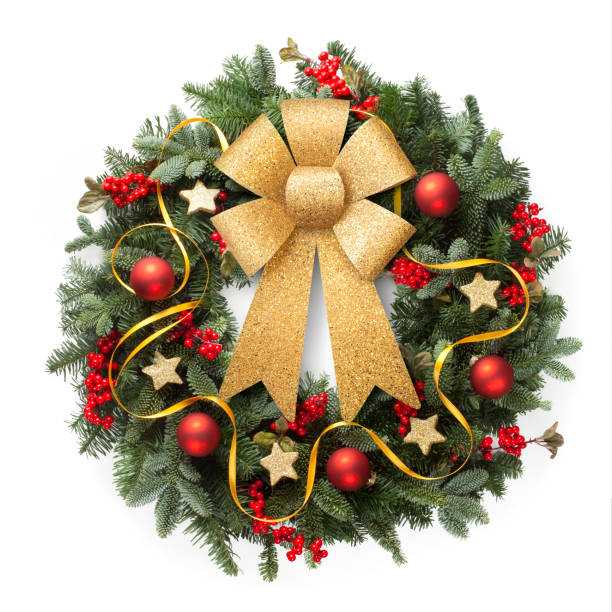 istock Christmas wreath with golden ribbon 1351629876
