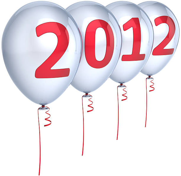 istock New 2012 Year party balloons white with red date 135163129