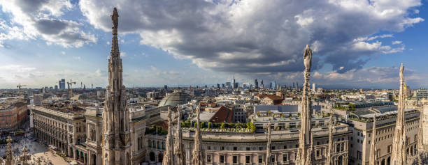 istock Milan, Italy. Panoramic view from Duomo Cathedral terraces, terrazze del Duomo. 1351632842