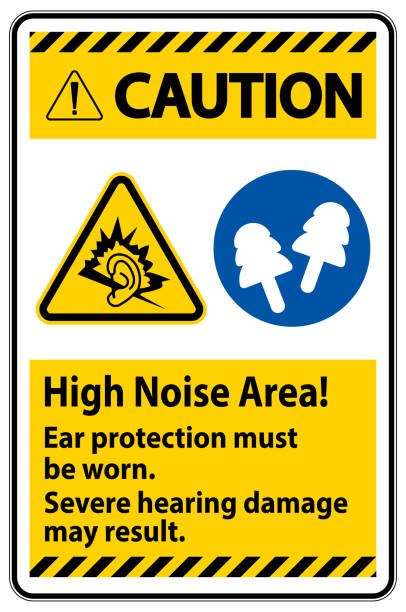 warnzeichen hoher lärmbereich gehörschutz muss getragen werden, schwere hörschäden können die folge sein - audible stock-grafiken, -clipart, -cartoons und -symbole