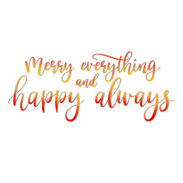 istock Merry everything and happy always. Watercolor hand lettering with brush. Gradient letters red and orange. Christmas quote, phrase. Holiday cute handwritten inscription. Calligraphy Christmas design. 1351633830