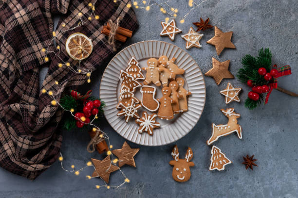 istock Homemade Christmas cookies on gray table 1351636240