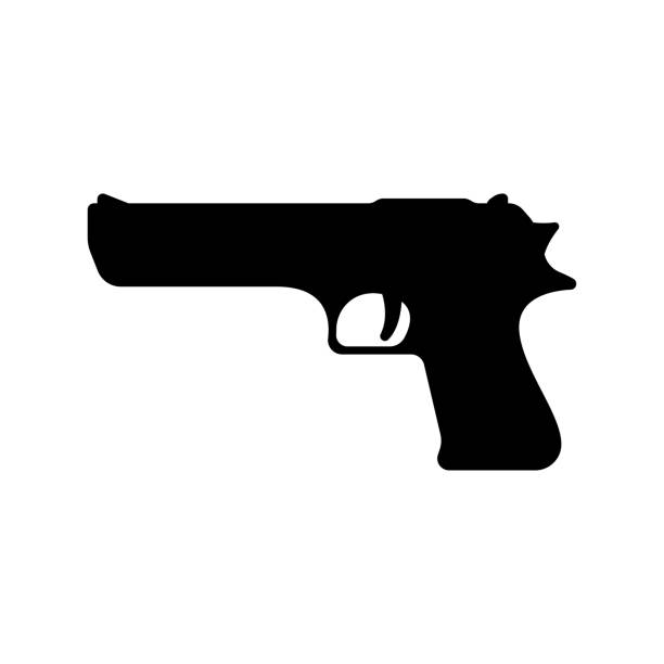 pistolensymbol. waffe. schwarze silhouette. seitenansicht. vektor einfache flache grafik illustration. das isolierte objekt auf weißem hintergrund. isolieren. - silhouette security elegance simplicity stock-grafiken, -clipart, -cartoons und -symbole