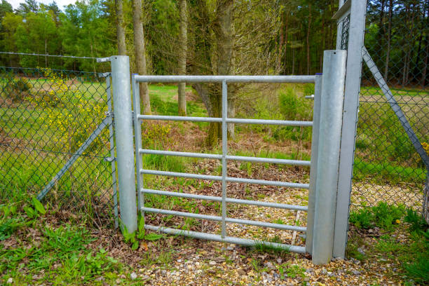 istock Metal gate in the middle of farm fields 1351642617