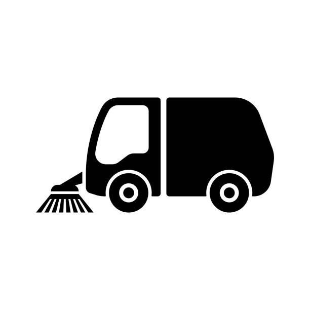 Sweeper icon. Car vacuum cleaner. Cleaning machine. Black silhouette. Side view. Vector simple flat graphic illustration. The isolated object on a white background. Isolate. Sweeper icon. Car vacuum cleaner. Cleaning machine. Black silhouette. Side view. Vector simple flat graphic illustration. The isolated object on a white background. Isolate. street sweeper stock illustrations