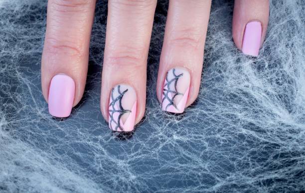 halloween spider web nail art design - color image halloween people elegance zdjęcia i obrazy z banku zdjęć