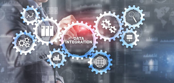 Data integration business internet technology concept. Mixed media stock photo