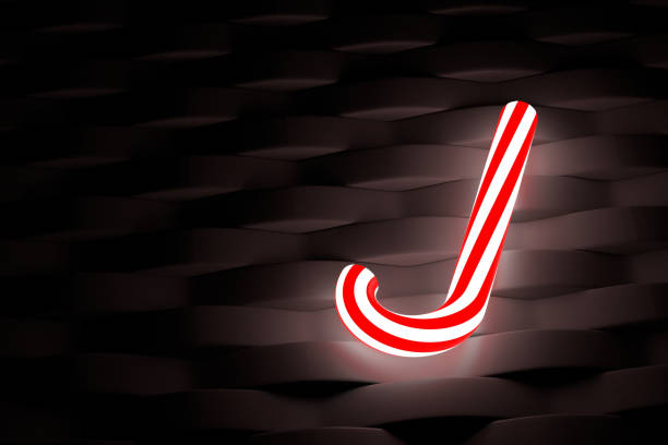 istock Glowing christmas cane, candy with red stripes on dark wall. Neon effect. New Years celebration concept. Traditional sweet dessert. Copy space. 3d render 1351646837