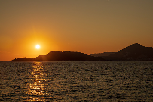 Sunset over adriatic sea in Montenegro