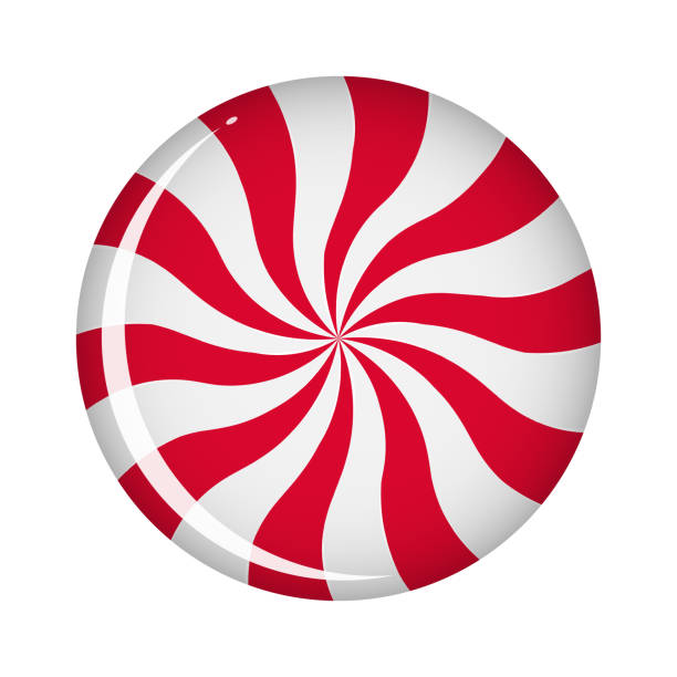 istock Round lollipop with red and light gray stripes. Sphere shape isolated on white background for festive New Year decor. Vector. 1351647660