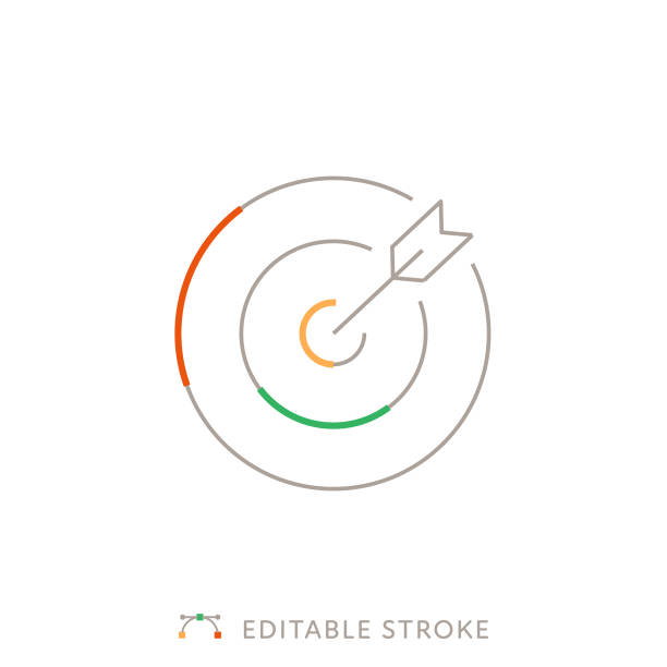 значок многоцветной линии «цель» и «стрелка» с редактируемой обводкой - arrow accuracy bulls eye target stock illustrations
